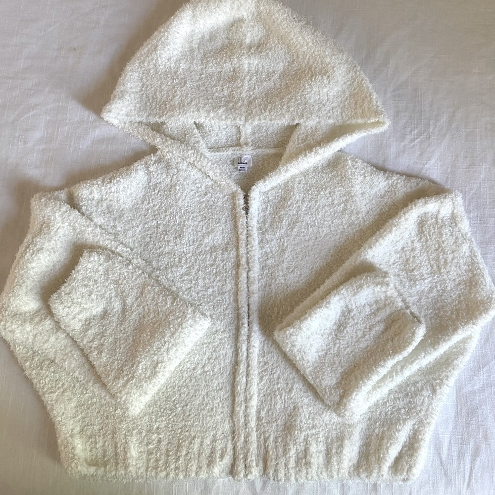 GARAGE cropped fuzzy knit zip up hoodie